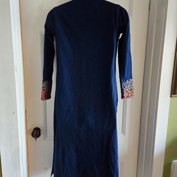 Cashmere Midnight Blue Kashmiri Pheran Tunic w/Aari Embroidary Size L - Picture 4 of 8